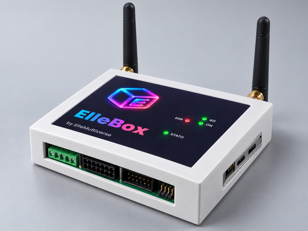 ElleBox, l'unità ElleMultiverse: scatola bianca con le antenne del kit (vendute a parte)