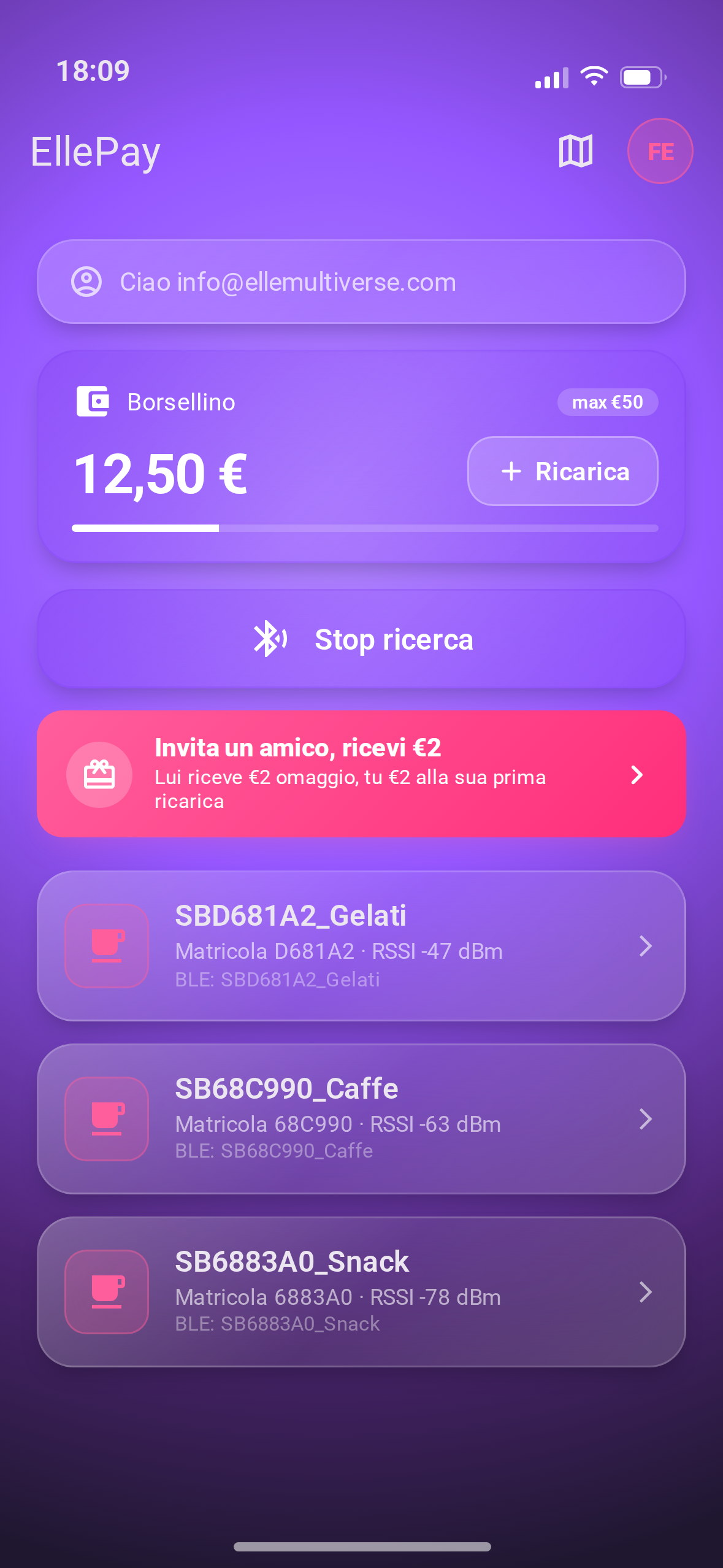 EllePay: la ricerca Bluetooth trova i distributori vicini